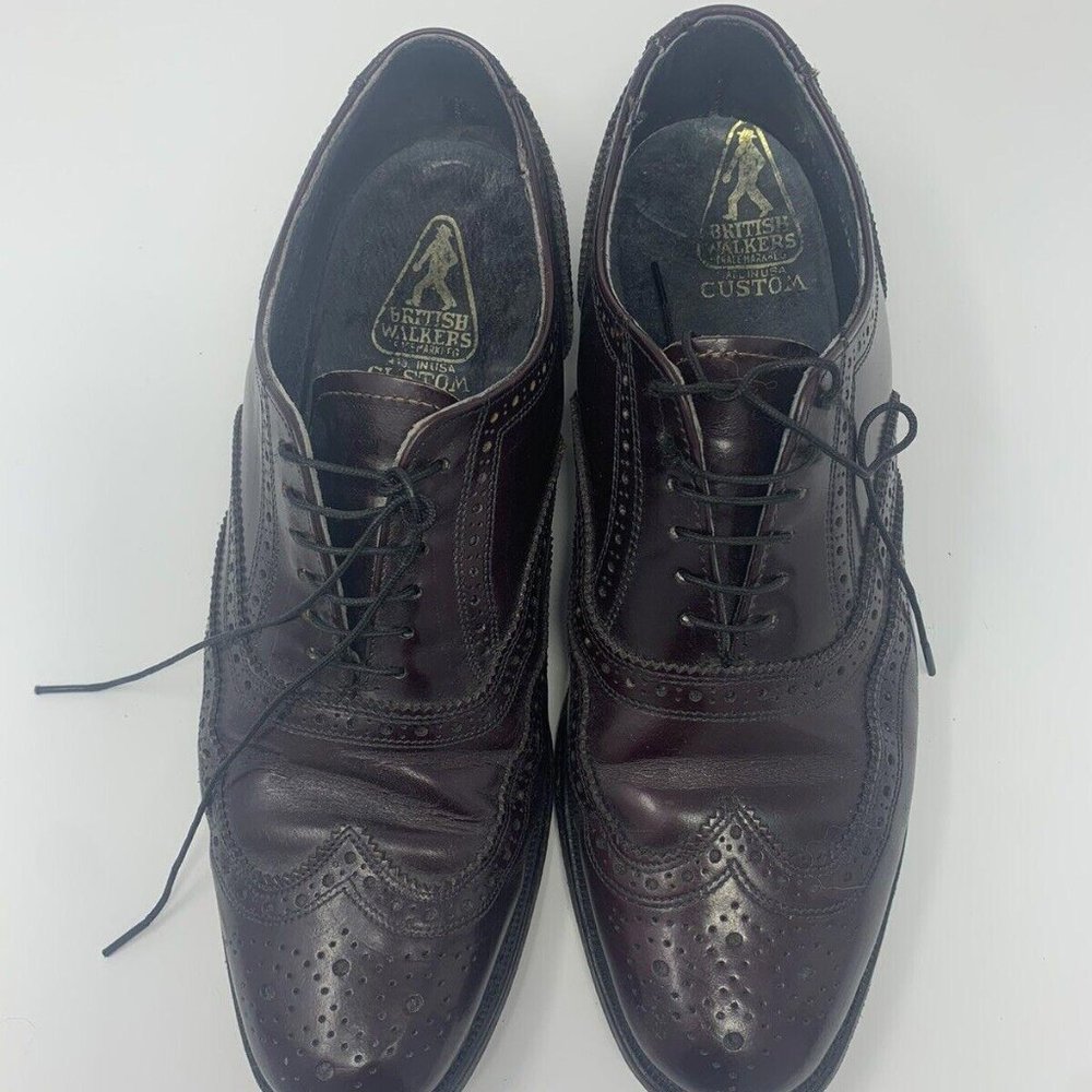 VINTAGE BRITISH WALKERS MENS 9.5 LEATHER CUSTOM WINGTIP OXFORD SHOES